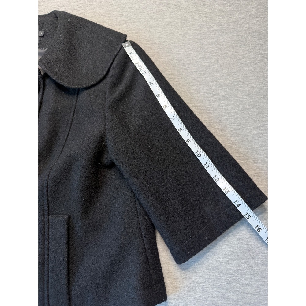 LILIBLEU Black Wool Blend Cropped Pea Coat Peter Pan Collar Double Breasted S - Picture 5 of 9